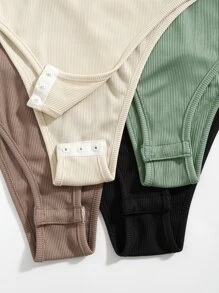 SHEIN Unity 4pcs Rib Knit Criss Cross Bodysuit - Multicolor - View 5