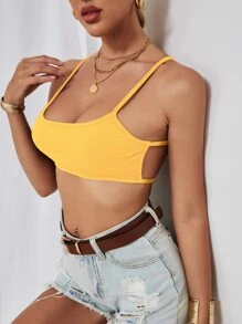 SHEIN Allurite Backless Crop Cami Top - Yellow - View 3