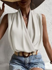 Chiquease Wrap Front Sleeveless Blouse - White - View 1