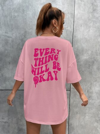 Slogan & Expression Print Drop Shoulder Tee