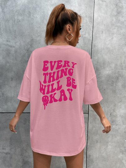 Slogan & Expression Print Drop Shoulder Tee