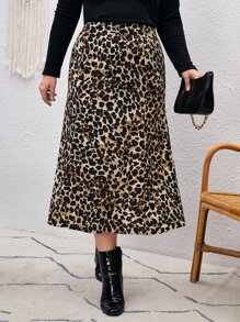 Plus Leopard Print Skirt - Multicolor - View 1