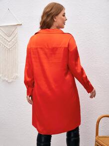 SHEIN Unity Plus Drop Shoulder Shirt Dress Without Belt - Red - View 2