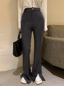 Pantalones con cremallera bajo con abertura - Gris Oscuro - Ver 1