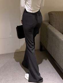 Pantalones con cremallera bajo con abertura - Gris Oscuro - Ver 2