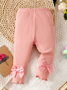 嬰兒前蝴蝶結木耳邊長褲 - 珊瑚粉 - 查看 3