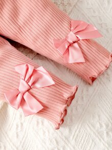 嬰兒前蝴蝶結木耳邊長褲 - 珊瑚粉 - 查看 5