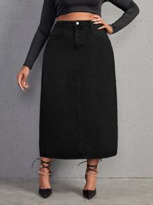 SHEIN SXY Plus High Waist Denim Skirt - Black - View 1