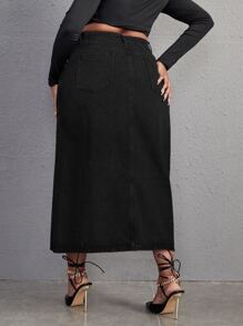 SHEIN SXY Plus High Waist Denim Skirt - Black - View 2