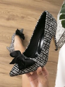 Giày cao gót Nữ Nơ Bướm Sọc ca rô Đúng mốt - Nhiều màu - Xem 2