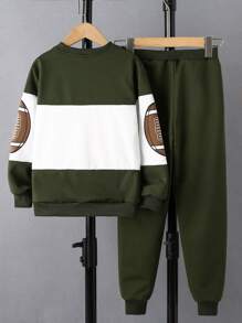 Boys Letter Graphic Two Tone Sweatshirt & Joggers - Army Green - View 2