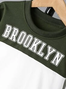 Boys Letter Graphic Two Tone Sweatshirt & Joggers - Army Green - View 4