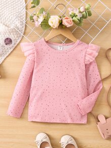 Toddler Girls Polka Dot Print Ruffle Trim Tee - Baby Pink - View 1