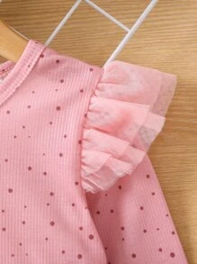 Toddler Girls Polka Dot Print Ruffle Trim Tee - Baby Pink - View 4
