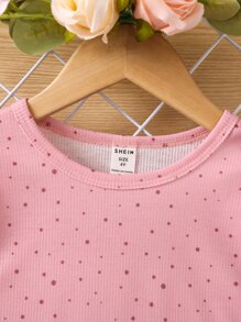 Toddler Girls Polka Dot Print Ruffle Trim Tee - Baby Pink - View 6