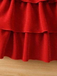 Toddler Girls Two Layer Hem Belted Dress - Red - View 5