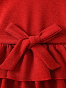 Toddler Girls Two Layer Hem Belted Dress - Red - View 6