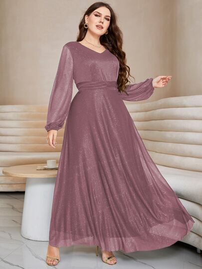 Modelyn Plus Twist Bishop Sleeve Mesh Dress Maxi Women Outfit Long Evening Dresses Fall Cloth For Women