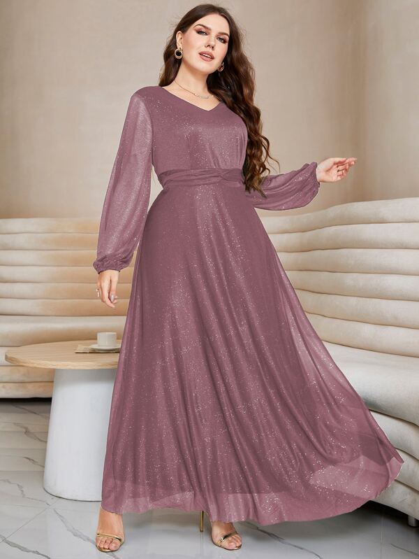 Modelyn Plus Twist Bishop Sleeve Mesh Dress Maxi Women Outfit Long Evening Dresses
