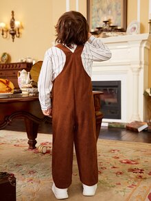 Toddler Boys Pocket Patched Overall Jumpsuit & Striped Shirt - Multicolor - View 2