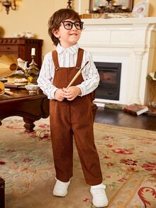 Toddler Boys Pocket Patched Overall Jumpsuit & Striped Shirt - Multicolor - View 3