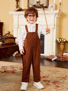 Toddler Boys Pocket Patched Overall Jumpsuit & Striped Shirt - Multicolor - View 4