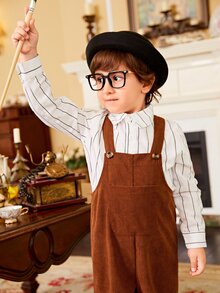 Toddler Boys Pocket Patched Overall Jumpsuit & Striped Shirt - Multicolor - View 6