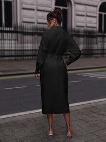 SHEIN Privé Drop Shoulder Self-tie Wrap Shirt Dress - Black - View 2