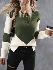 SHEIN LUNE Jersey de dos tonos de hombros caídos bajo con abertura - Multicolor - Ver 1