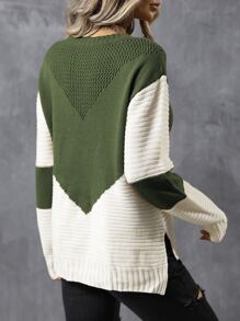 SHEIN LUNE Jersey de dos tonos de hombros caídos bajo con abertura - Multicolor - Ver 2