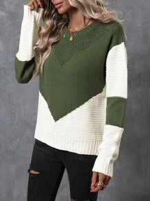 SHEIN LUNE Jersey de dos tonos de hombros caídos bajo con abertura - Multicolor - Ver 5