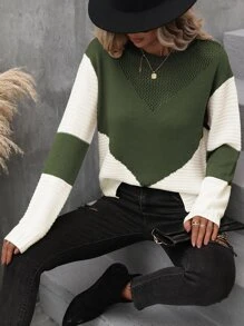 SHEIN LUNE Jersey de dos tonos de hombros caídos bajo con abertura - Multicolor - Ver 6