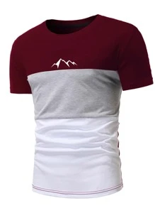 Manfinity Homme 男士撞色山圖案T恤 - 彩色 - 查看 5
