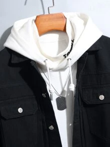 Manfinity Men Flap Pocket Denim Jacket Without Hoodie - Black - View 3