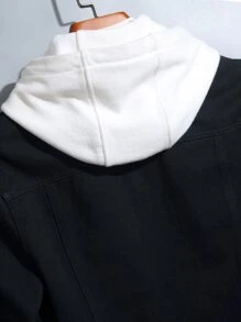 Manfinity Men Flap Pocket Denim Jacket Without Hoodie - Black - View 4