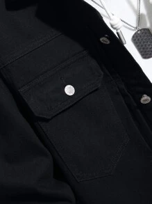 Manfinity Men Flap Pocket Denim Jacket Without Hoodie - Black - View 5