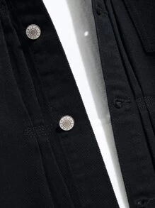 Manfinity Men Flap Pocket Denim Jacket Without Hoodie - Black - View 6