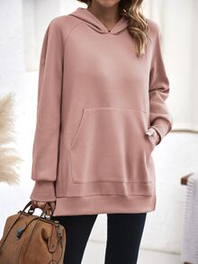 SHEIN LUNE Capucha con bolsillo de canguro de manga raglán - Rosa Pálido - Ver 5