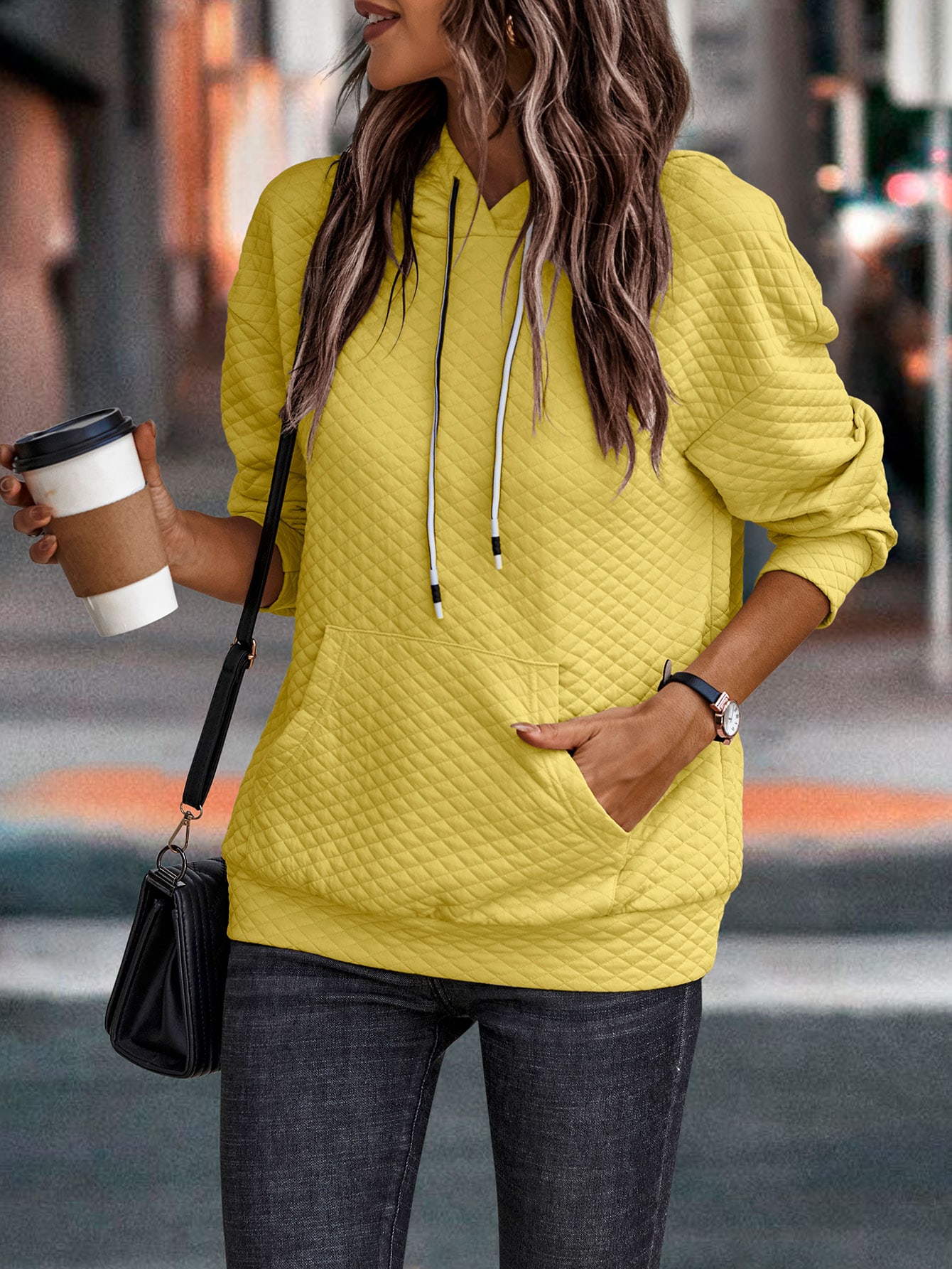 SHEIN LUNE Kangaroo Pocket Drop Shoulder Drawstring Hoodie SHEIN UK