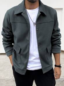 Manfinity Homme Men 1pc Flap Pocket Overcoat - Dark Grey - View 1