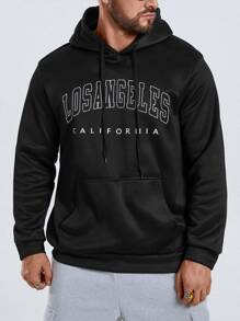 Manfinity Homme Men Plus Letter Graphic Kangaroo Pocket Drawstring Hoodie - Black - View 1