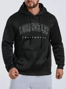 Manfinity Homme Men Plus Letter Graphic Kangaroo Pocket Drawstring Hoodie - Black - View 5