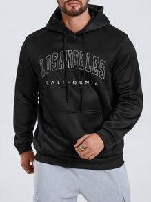 Manfinity Homme Men Plus Letter Graphic Kangaroo Pocket Drawstring Hoodie - Black - View 6