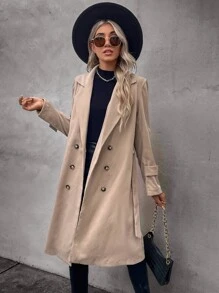 Double Breasted Belted Trench Coat - Khaki - View 3