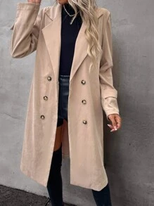 Double Breasted Belted Trench Coat - Khaki - View 4
