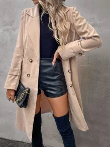 Double Breasted Belted Trench Coat - Khaki - View 6