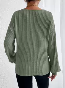 SHEIN Essnce V Neck Drop Shoulder Tee - Army Green - View 2