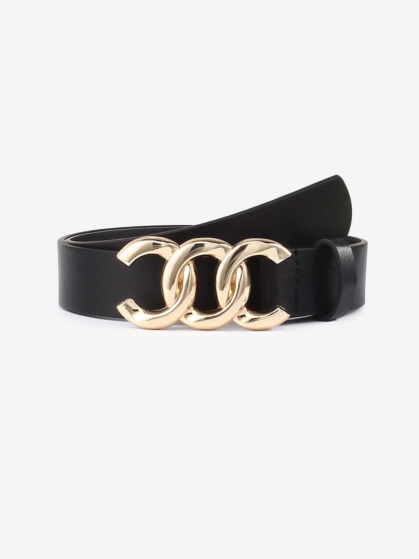 1pc Children's Gold Letter Buckle Pu Belt - Black - View 1