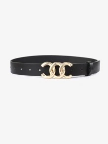 1pc Children's Gold Letter Buckle Pu Belt - Black - View 2