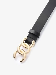 1pc Children's Gold Letter Buckle Pu Belt - Black - View 3